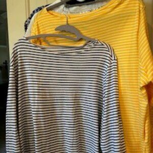 TWO Appleseeds Womens Plus Tops 2X Yellow/white and Navy/white striped  NWOT